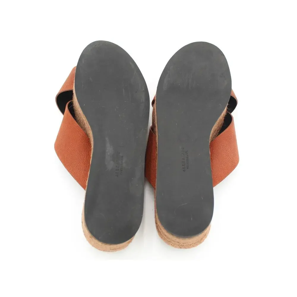 AllSaints Sandals Women 40 Size 10 Brown Leather Platform Slide Resort Boho
